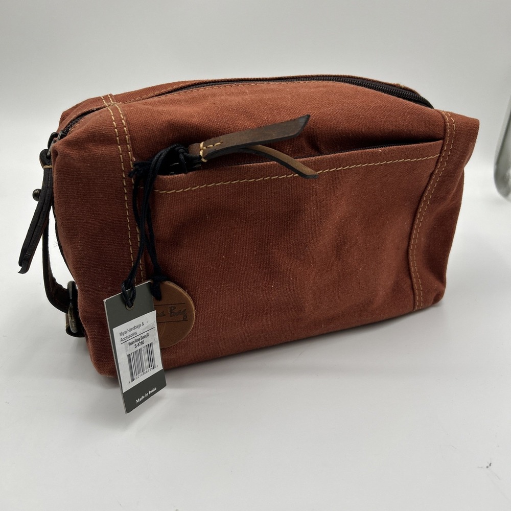 Myra Bag 8760 Western Village Leather & Upcycled Canvas Shaving‎ Kit Bag